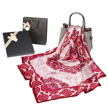 Custom Spring Silk Satin Large Square Shawl Lady Fashion Printed Scarf